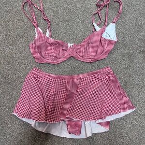 Frankie's Bikinis Red Gingham Underwire Bikini Top with Skirted Bottom